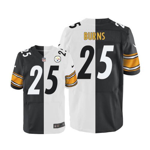 Nike Steelers #25 Artie Burns White/Black Men's Stitched NFL Elite Split Jersey - Click Image to Close